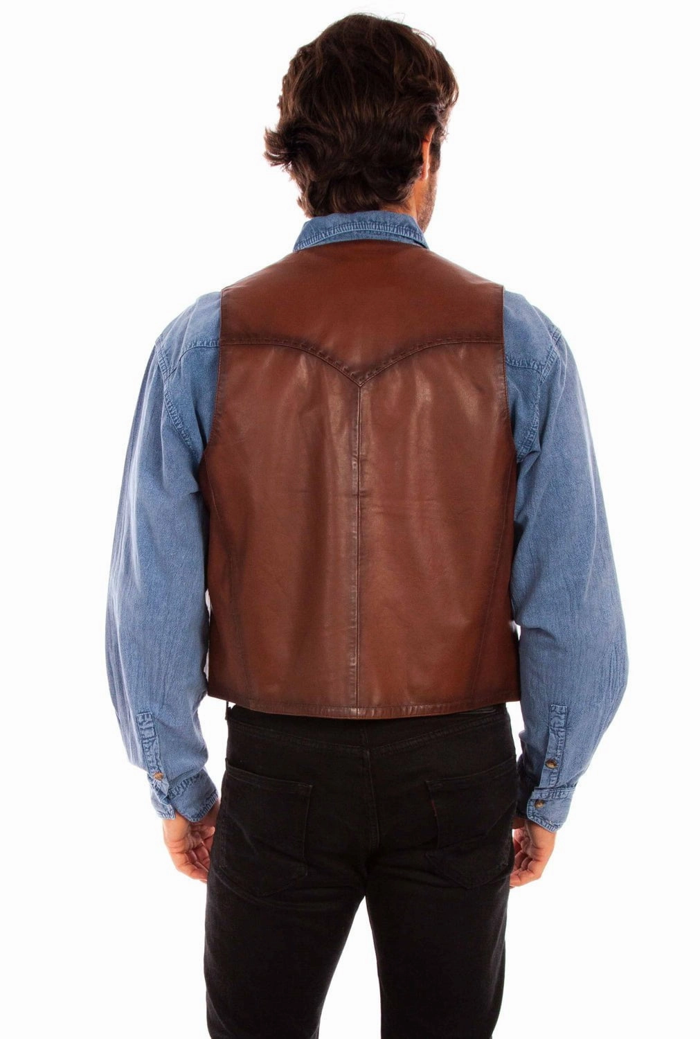 Scully Mens Distressed Yoke Brown Leather Leather Vest Soft Lined Interior AbrasionResistantSurface