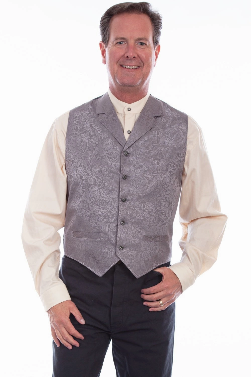 DoubleLayeredHem Scully Mens Grey 100% Silk Notched Lapels Vest