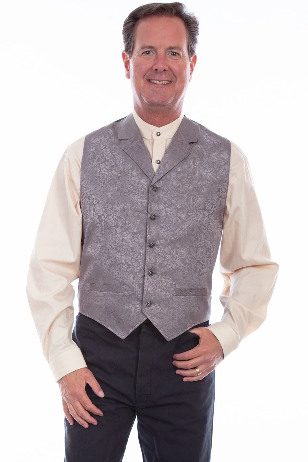 Double stitching Scully Mens Grey 100% Silk Notched Lapels Vest