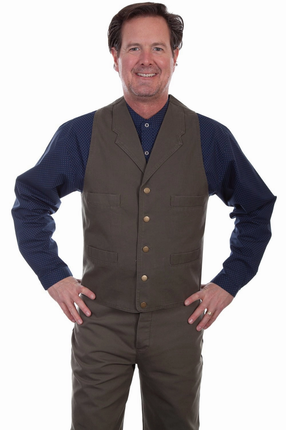 Scully Mens Khaki 100% Cotton Notched Lapels Vest AntiSnag Lining Material