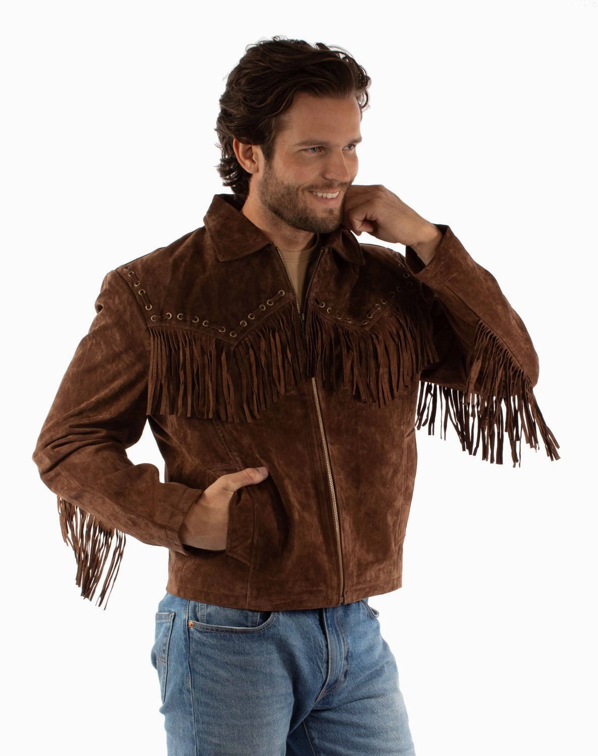 Flexible Layer Fit Scully Mens Mountain Man Fringe Chocolate Leather Leather Jacket