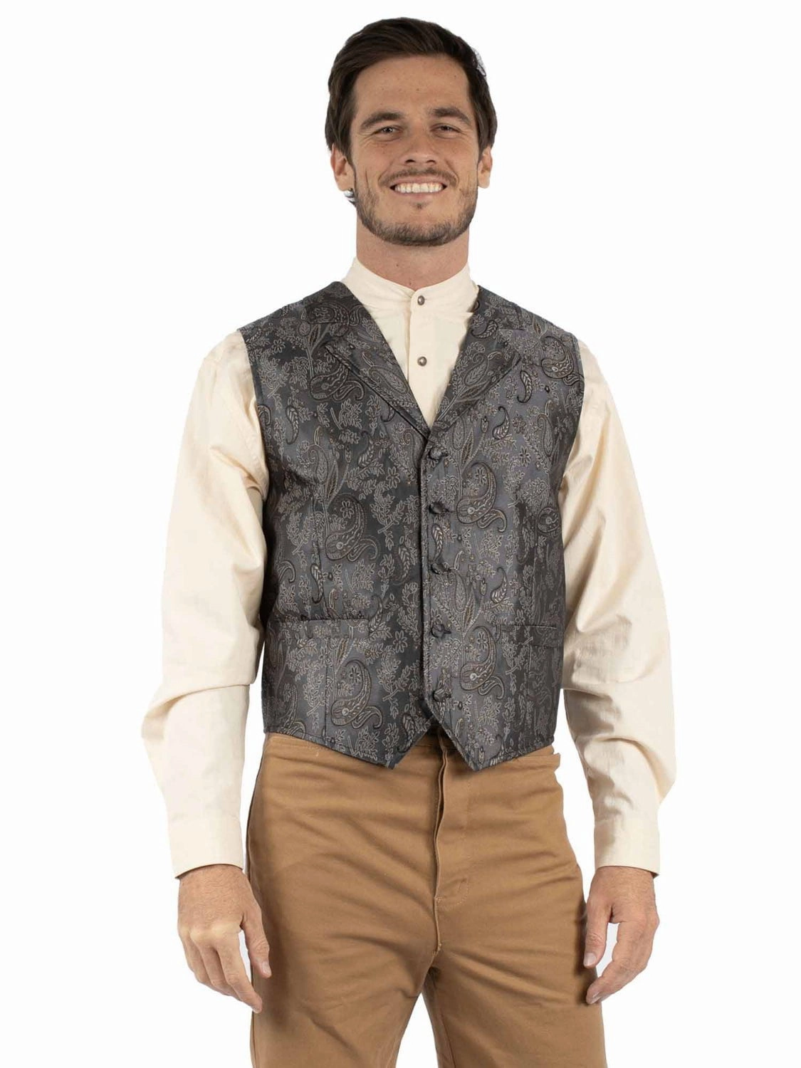 Cold Weather UV Protective Coating Scully Mens Notched Old West Grey 100% Polyester Vest