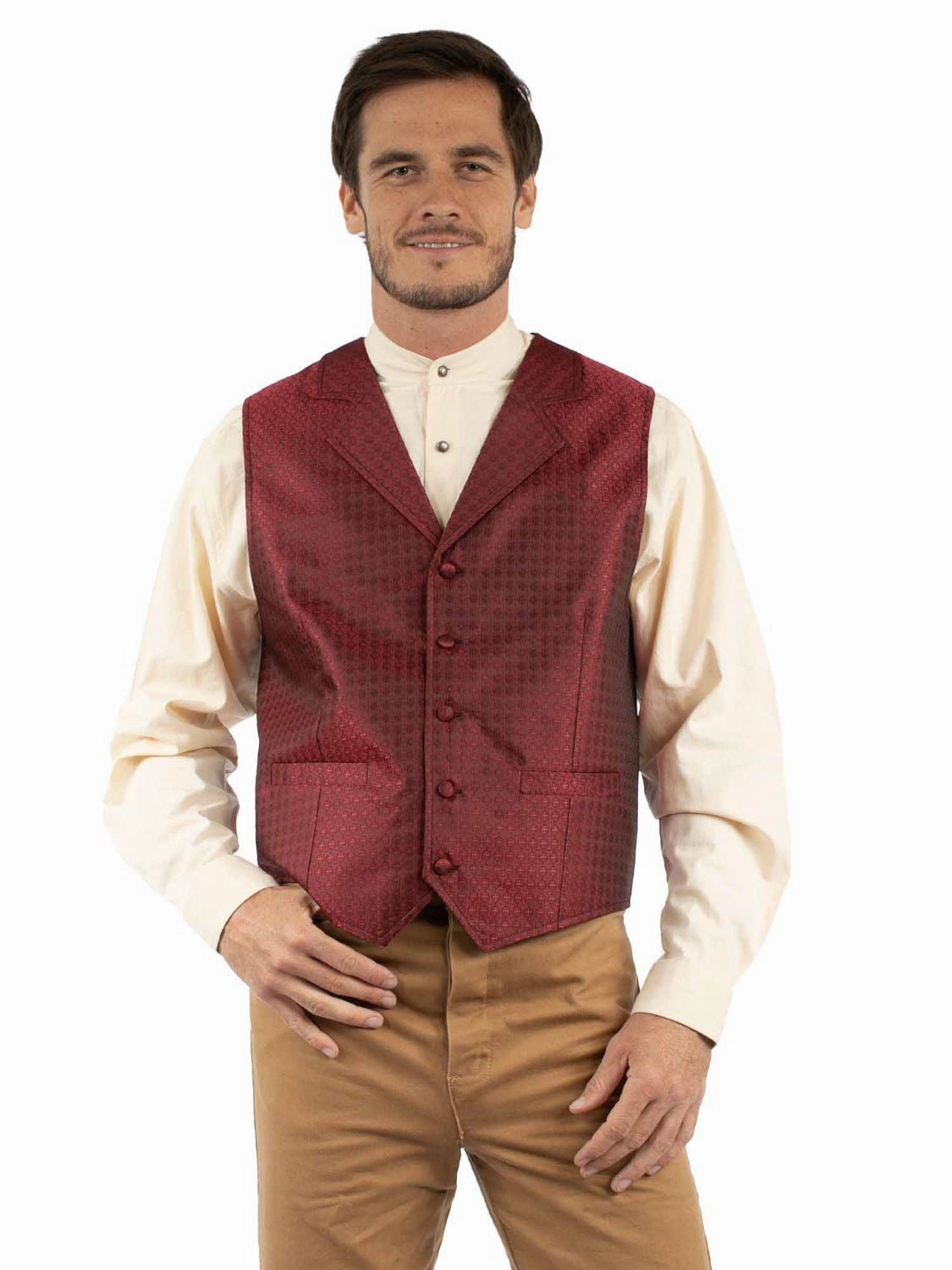Scully Mens Notched Old West Red 100% Polyester Vest Modular Layering