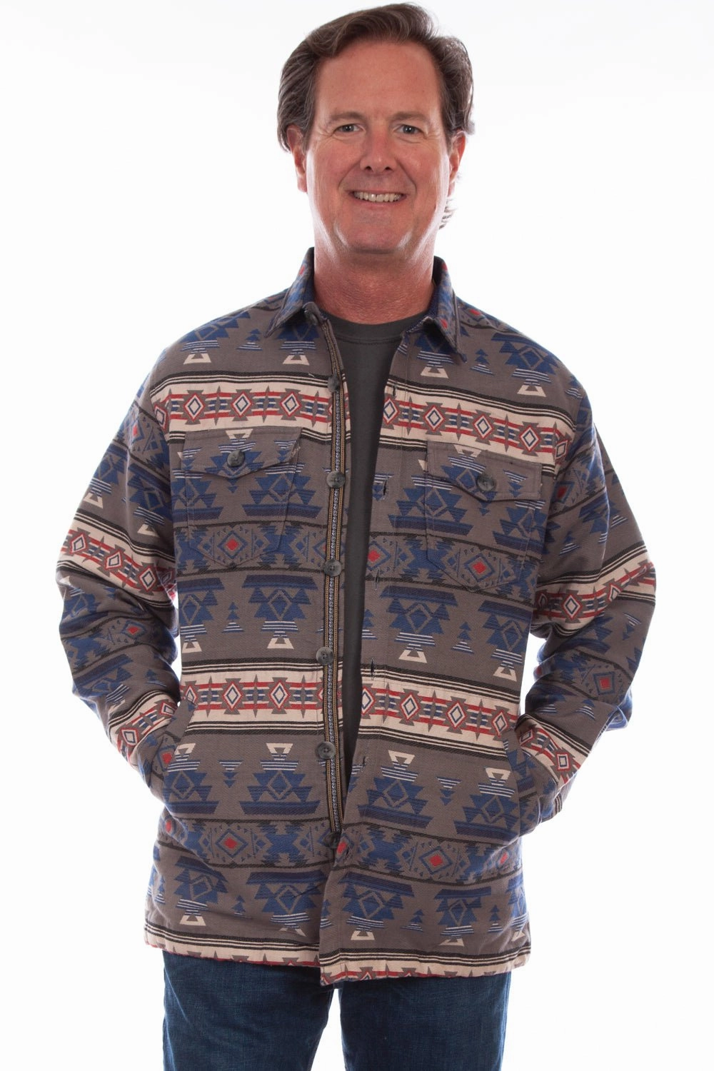 Scully Mens Red/Blue 100% Cotton Southwest Jacket WaterRepellent Finish Durable Outer Shell