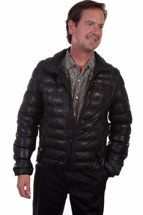 Scully Mens Ribbed Puffer Black Leather Leather Jacket Quick Release Fasteners
