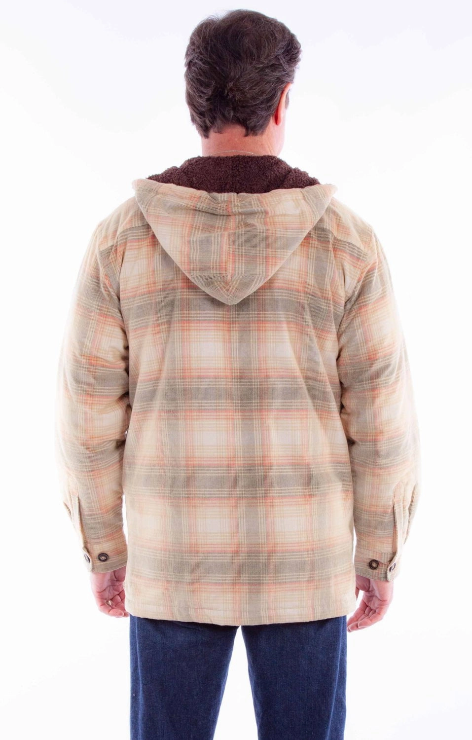 Scully Mens Sherpa Lined Tan/Red 100% Cotton Hoodie Stain Resistant Material