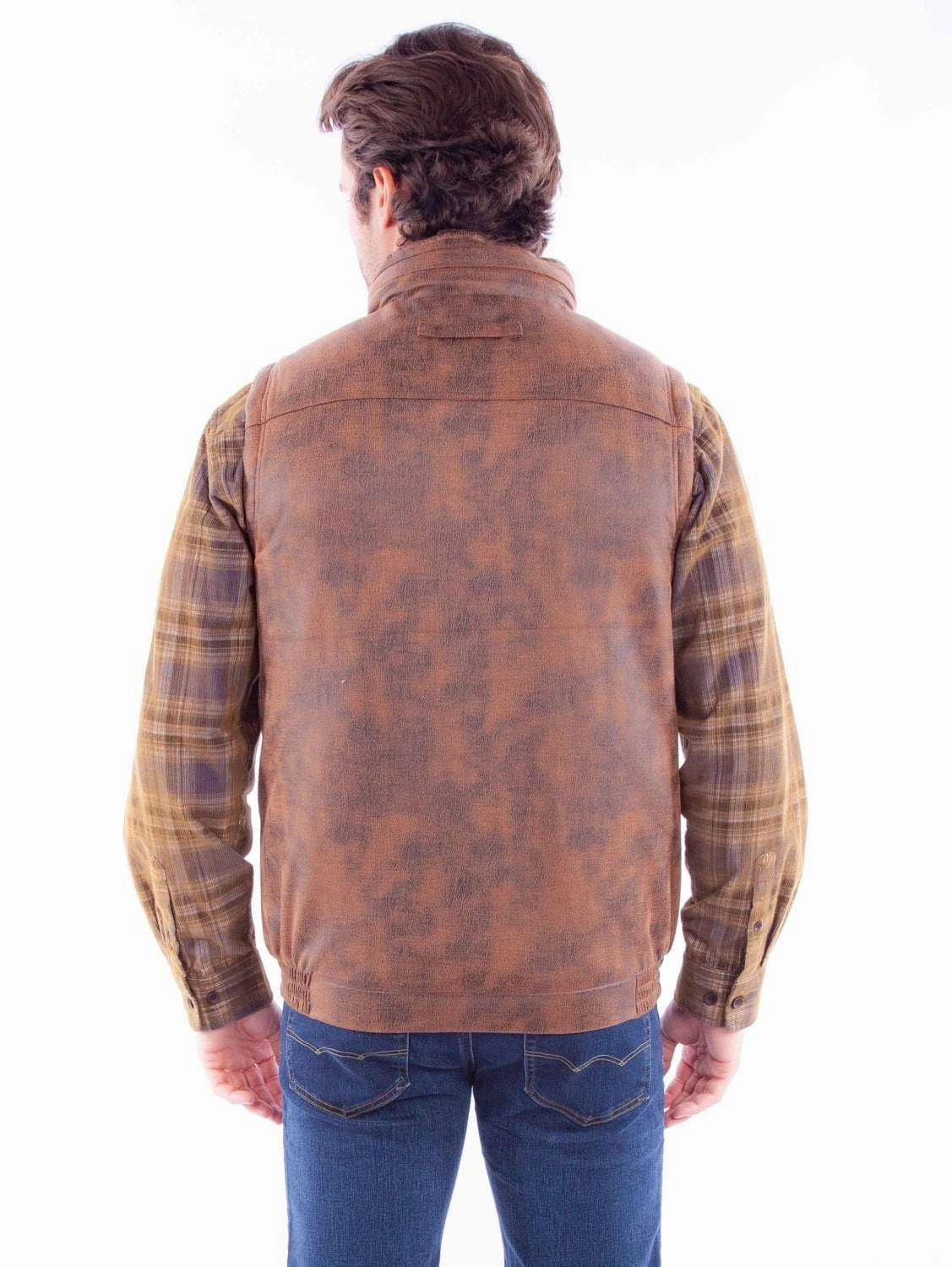 Cool Tone Casual Staple Scully Mens Snap Front Moleskin Brown 100% Polyester Faux Leather Vest