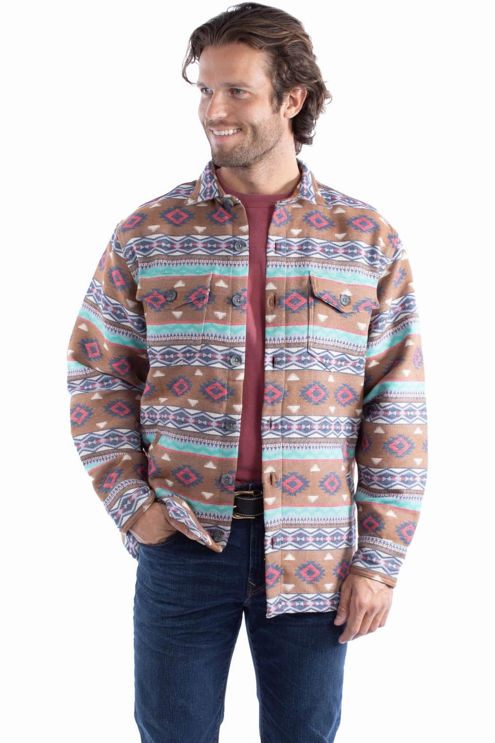DoubleLayered Collar Sleek Layer Fit Scully Mens Southwestern Shirt Brown 100% Cotton Cotton Jacket