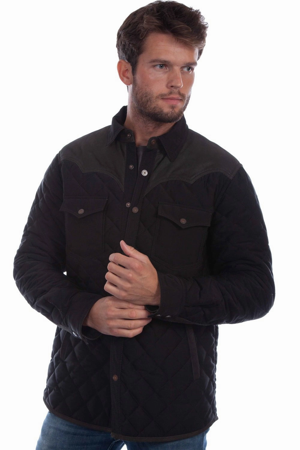 Scully Mens Trailblazer Quilted Black Leather Leather Jacket Utility Inspired Look