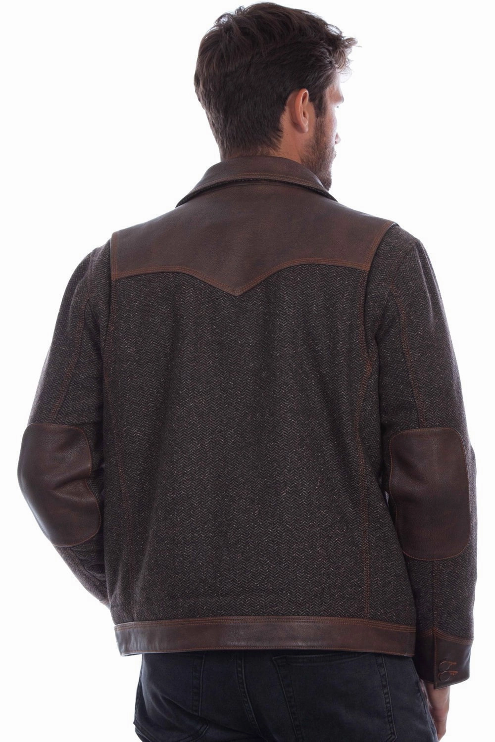 Anti Glare Trim RibbedKnitCollar Scully Mens Tweed Jean Vintage Brown Leather Leather Jacket