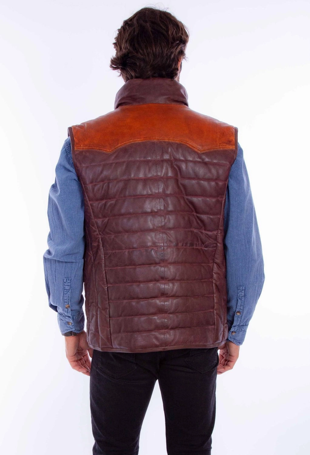 Scully Mens Two Tone Yoke Brown Leather Leather Vest Polished Casual Street Fashion