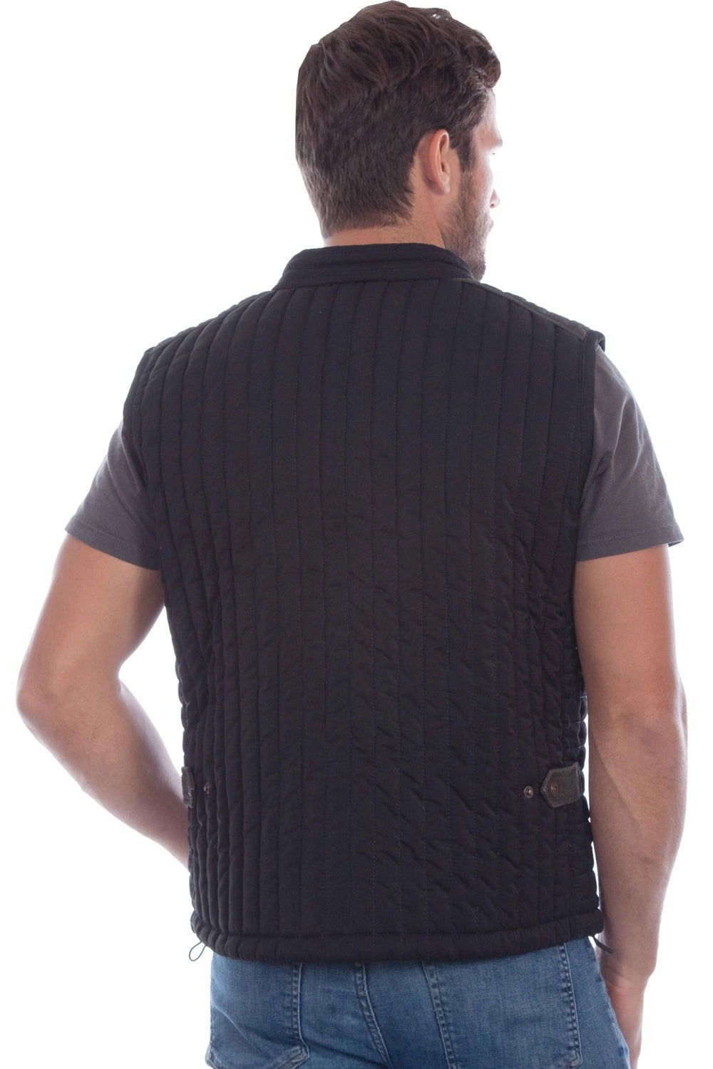 Light Travel Piece FullLengthZip Scully Mens Vertical Ribbed Black Leather Softshell Vest