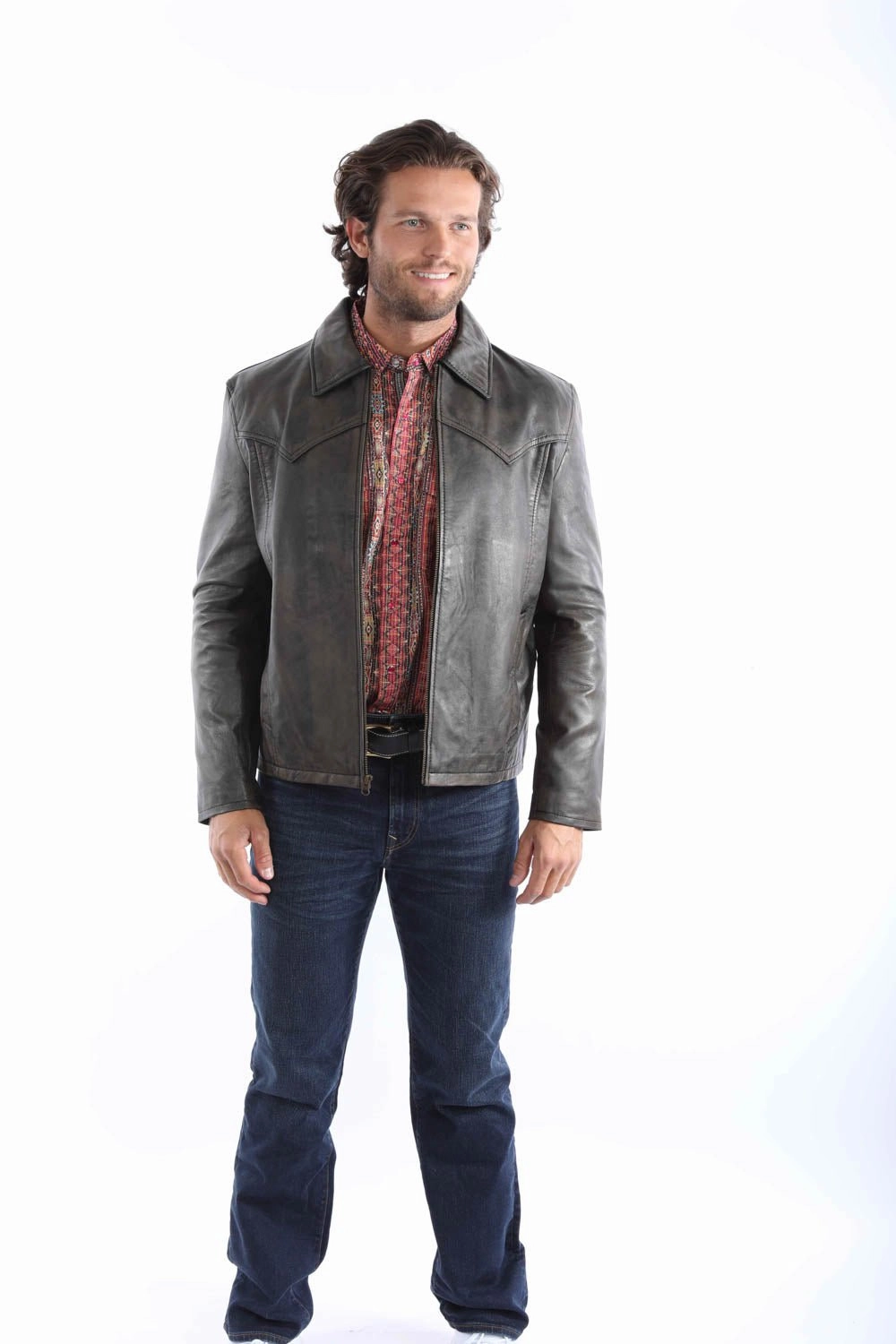 Scully Mens Vintage Distressed Rugged Brown Leather Leather Jacket L Layered construction Stay Dry Interior