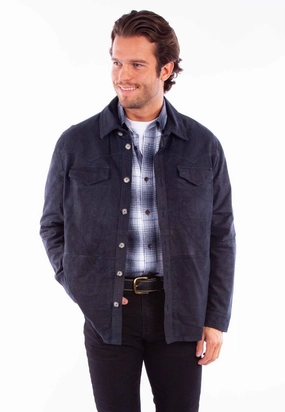 Contoured Silhouette Smooth Zipper Action Scully Mens Western Button Up Navy Leather Leather Jacket