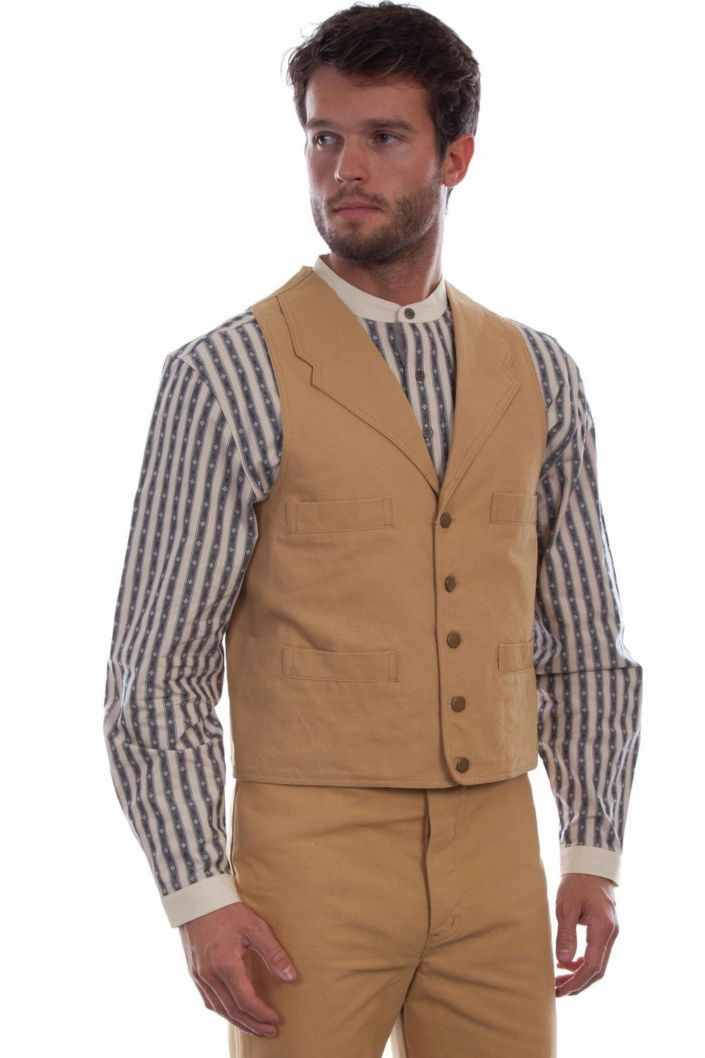 Quick Access Pockets Scully Mens Wheat 100% Cotton Notched Lapels Vest