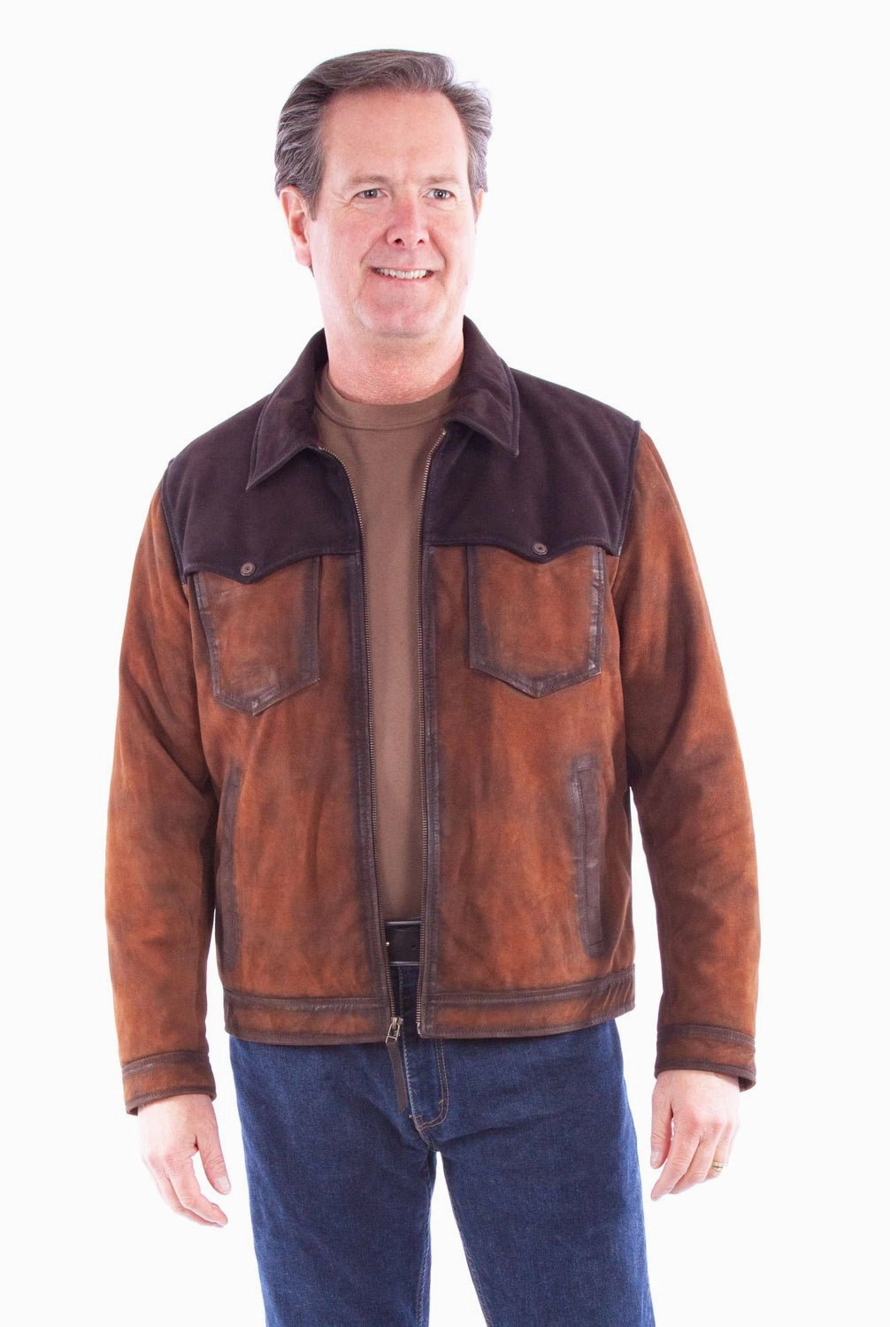 Scully Mens Zip Western Brown Leather Leather Jacket Easy Wear