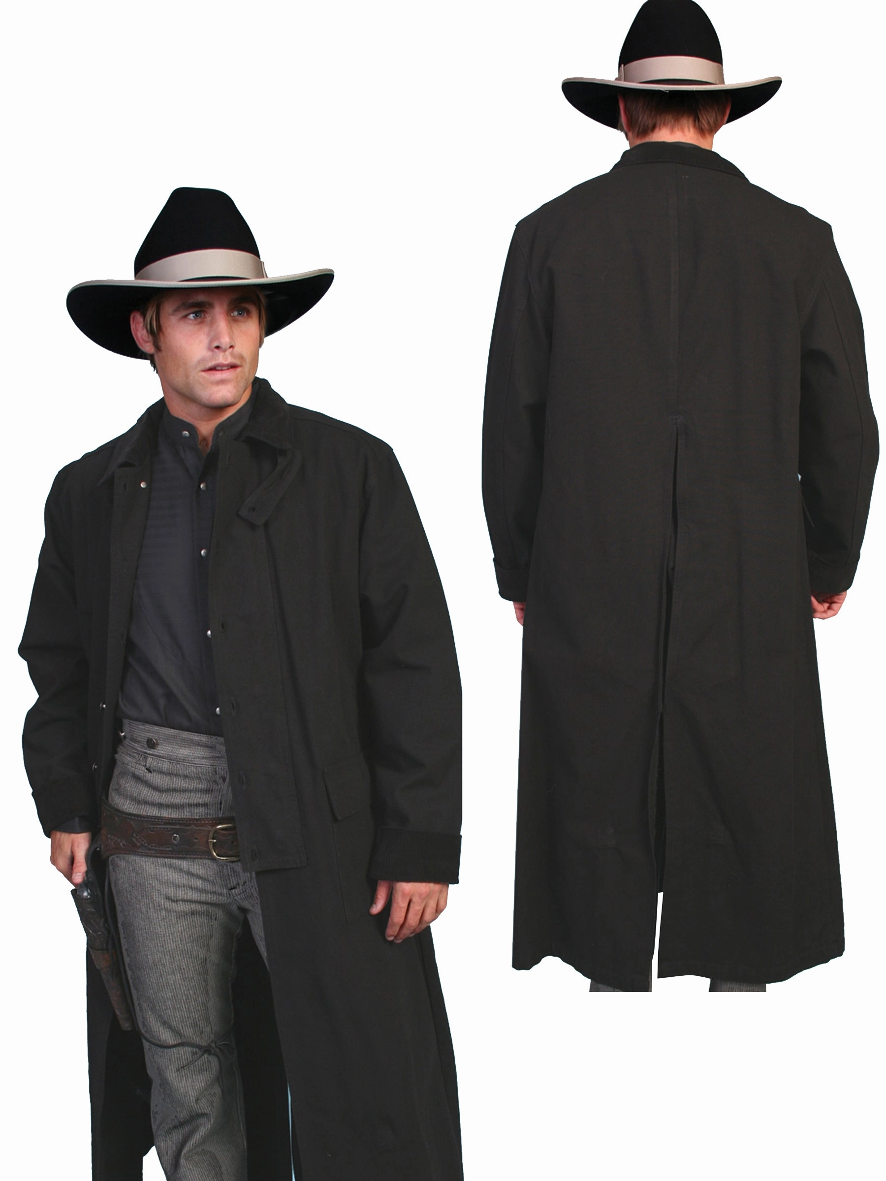 Stay Dry Interior Scully RangeWear Mens Black 100% Cotton Long Overcoat Duster Coat