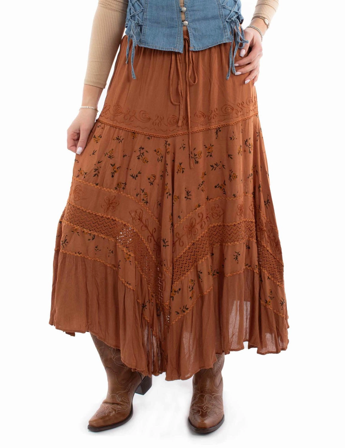 Sturdy Waistband Scully Womens Adorned Multi Panels Rust 100% Rayon Skirt