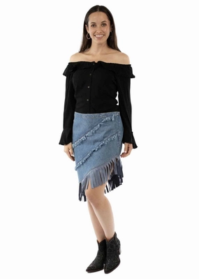 Silicone Grip Trim Scully Womens Asymmetrical Fringe Bottom Blue 100% Cotton Skirt