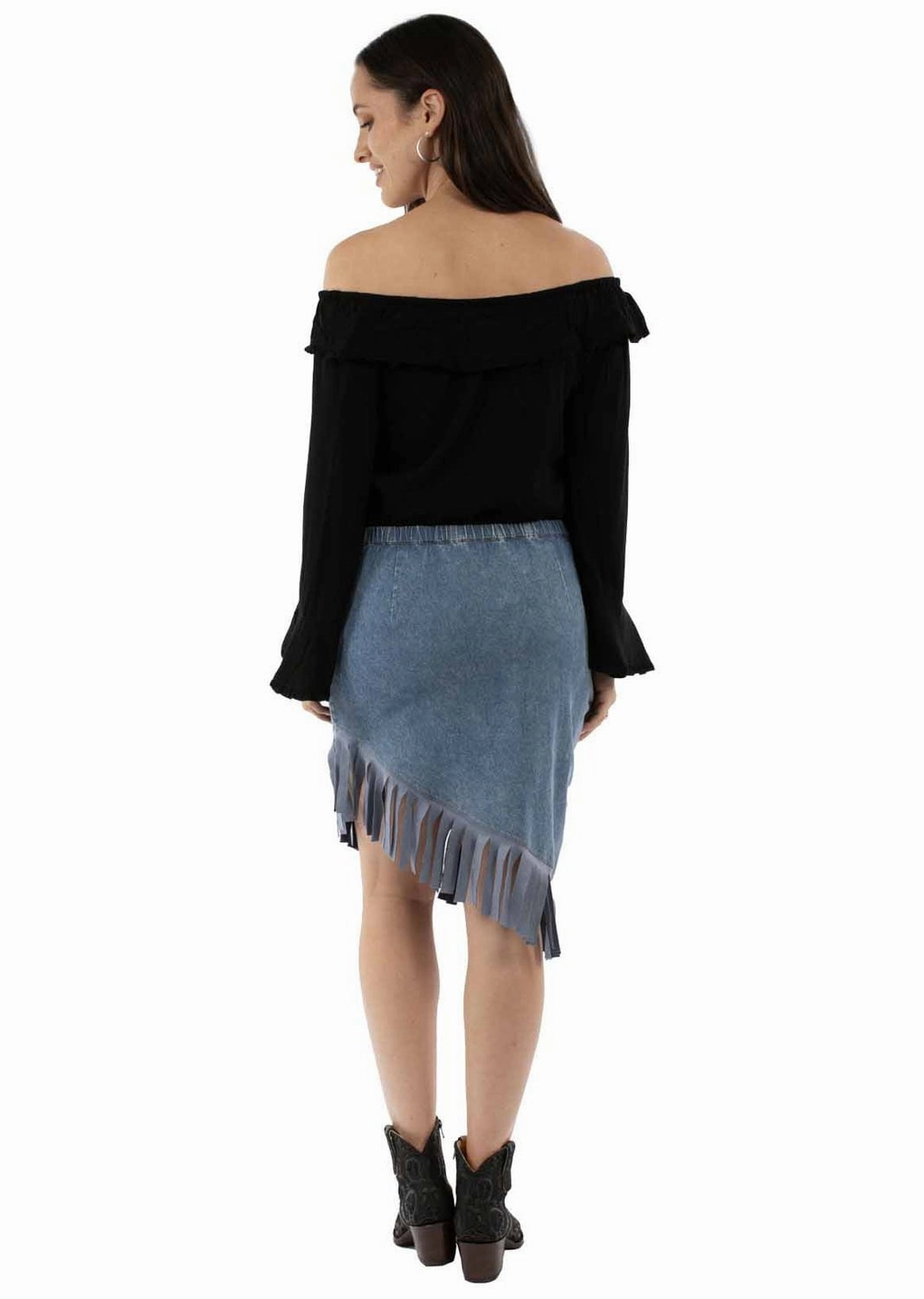 Light Edge Scully Womens Asymmetrical Fringe Bottom Blue 100% Cotton Skirt