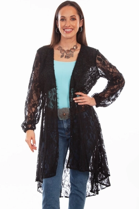 Cozy Fitting Stylish Knit Scully Womens Black 100% Polyester Lace V-Neck Duster