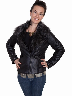 Unisex Casual Fit Scully Womens Black Faux Fur Motorcycle Jacket