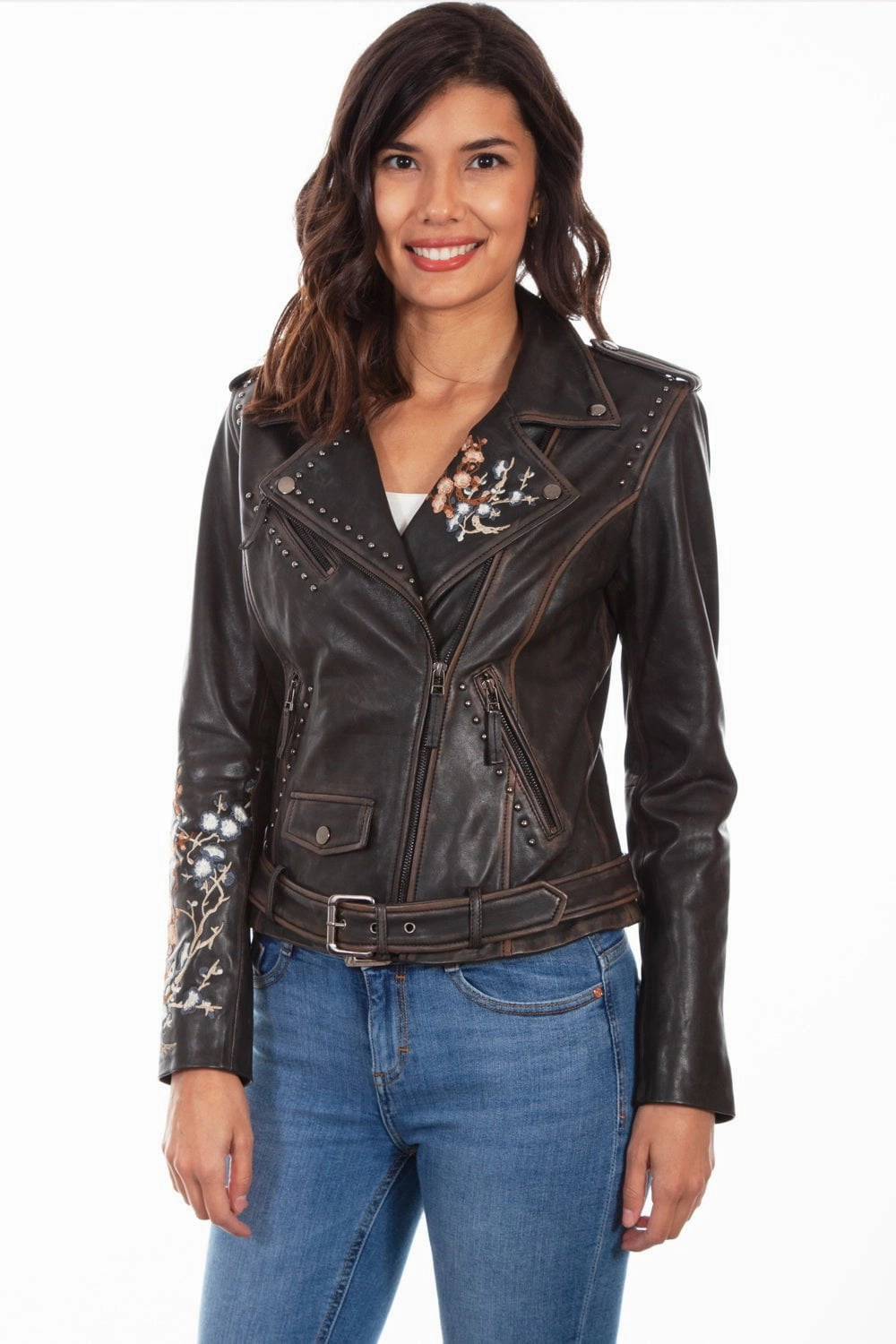 Scully Womens Black Lamb Leather Motorcycle Studded Jacket Wrinkle resistant fabric
