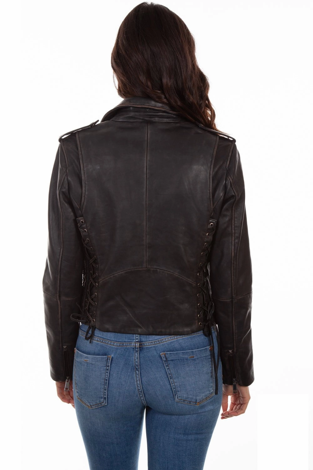 Comfort Fit Design Stretch Material Scully Womens Black Lamb Leather Motorcycle Studded Jacket