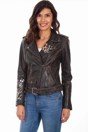 Scully Womens Black Lamb Leather Motorcycle Studded Jacket Wrinkle resistant fabric