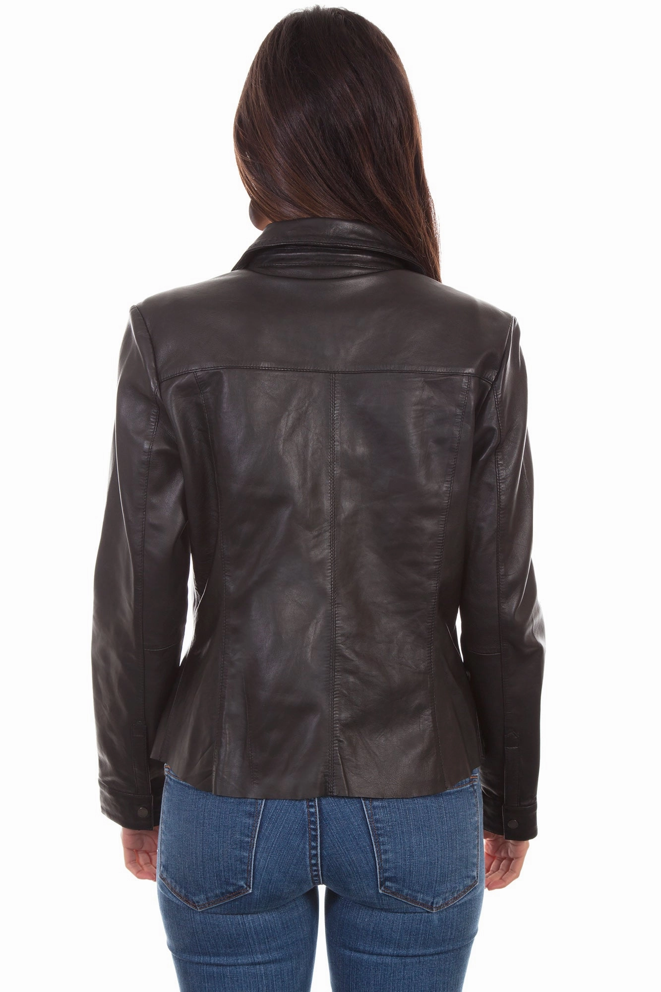 Scully Womens Black Lamb Leather Snap Jacket Tailored Cut Style Fray Resistant Edges