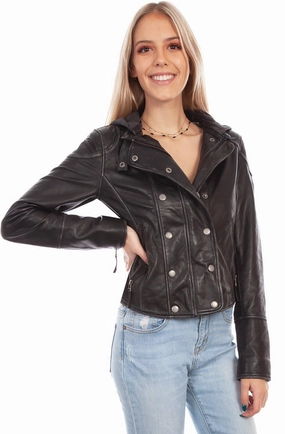 Casual Classic Scully Womens Black Leather Double Breasted Jacket