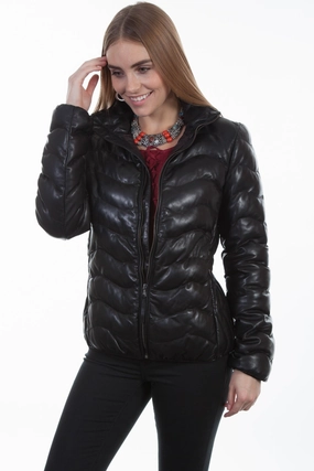 Warmth Retention Technology Scully Womens Black Leather Puffer Jacket XL
