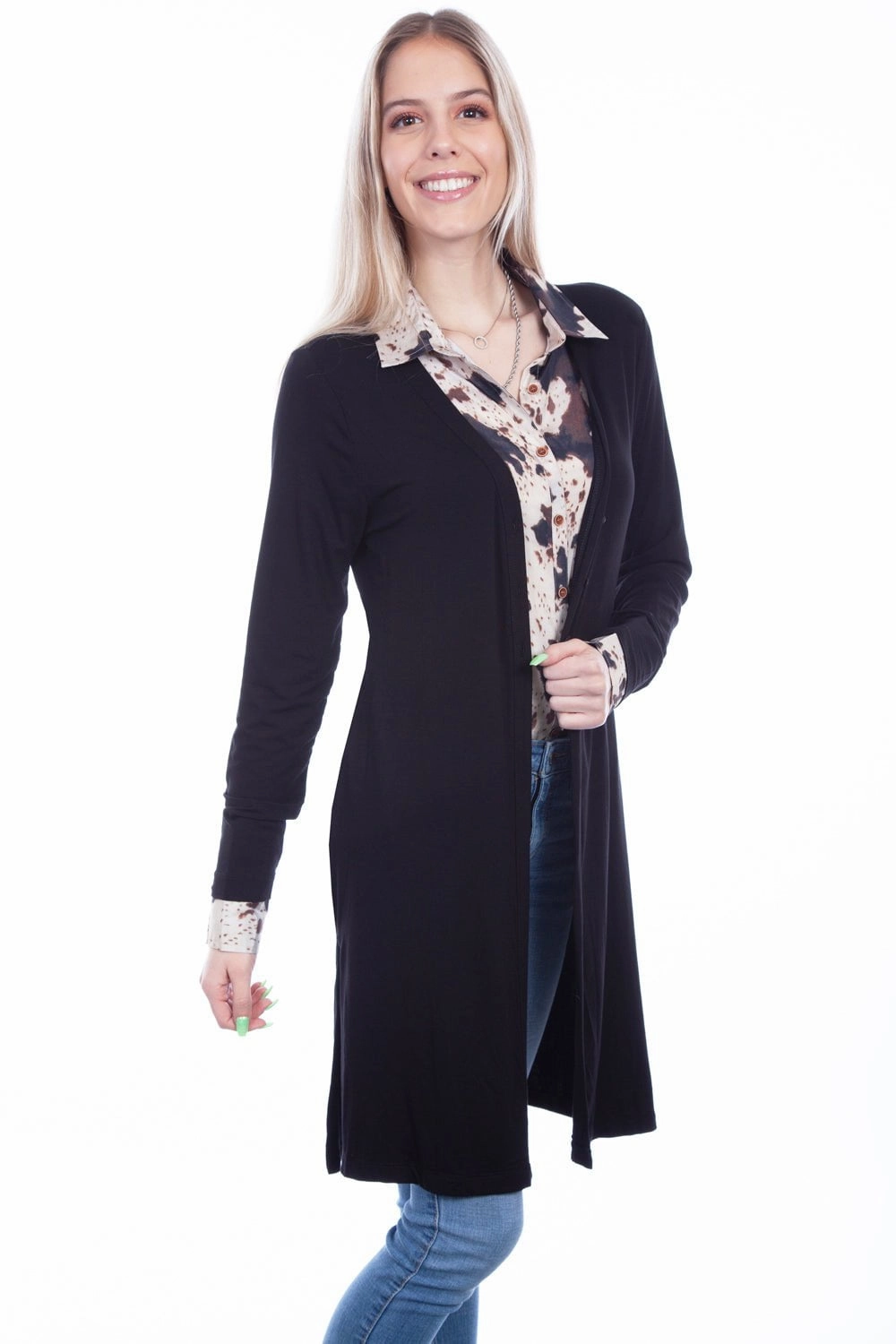 Scully Womens Black Viscose Side Slit Cardigan Relaxed Layers