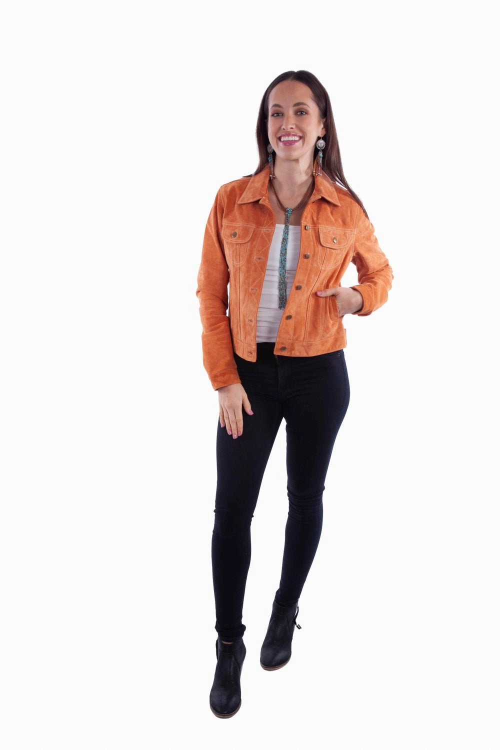 Scully Womens Button Jean Mandarin Leather Leather Jacket Waterproof Material