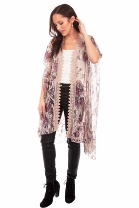 Scully Womens Cafe Nylon Printed Lace Duster MoistureWickingTechnology Ergonomic Sleeve Shaping
