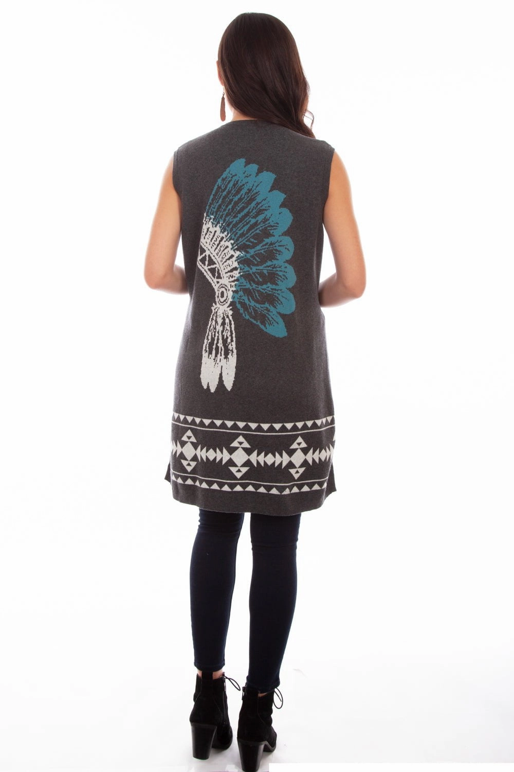 Scully Womens Charcoal 100% Cotton Indian Headdress Cardigan Chilly Comfort Look Soft Material