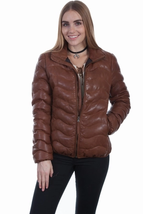 Scully Womens Cognac Lambskin Soft Ribbed Jacket Multi Directional Stretch Practical Layer