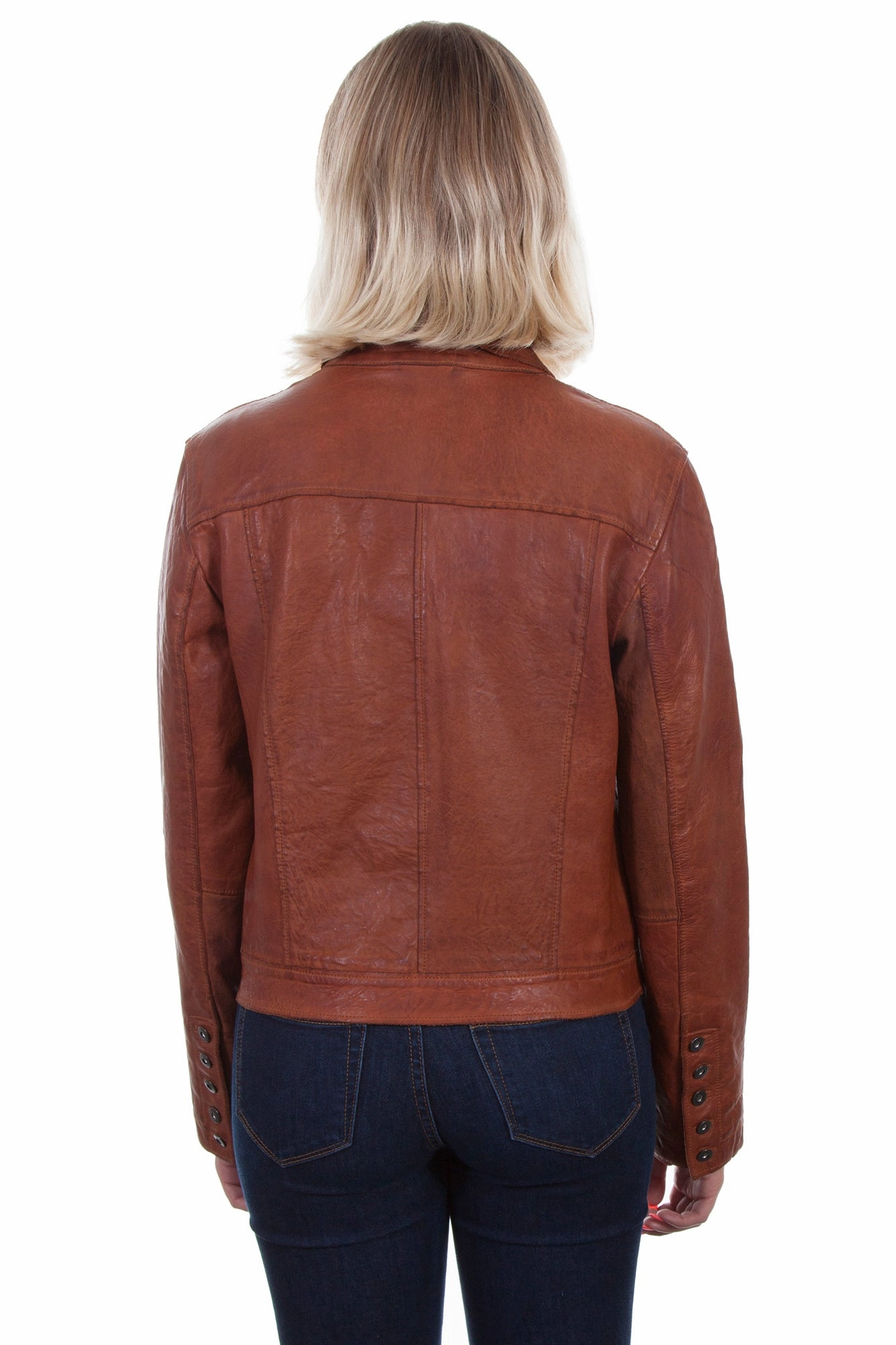 Scully Womens Cognac Leather Jean Jacket Sporty Touch