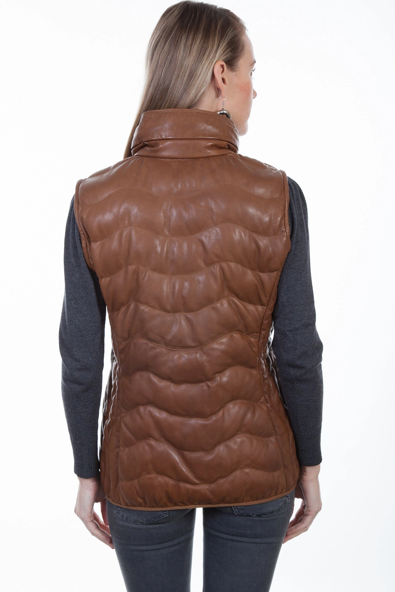 Scully Womens Cognac Soft Lamb Puffer Vest UV Protective Coating
