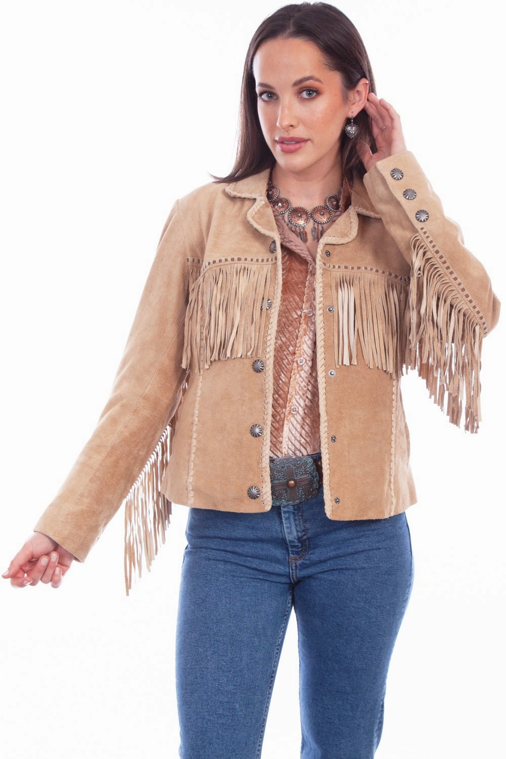 InterchangeableLining Scully Womens Cowgirl Fringe Old Rust Leather Leather Jacket