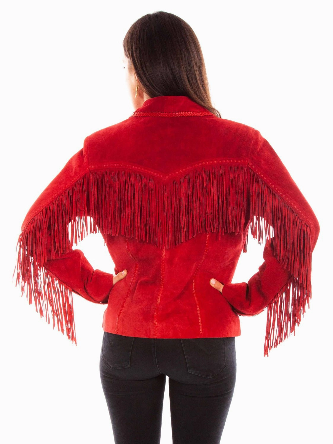 Scully Womens Cowgirl Fringe Red Leather Leather Jacket Temperature Adaptive