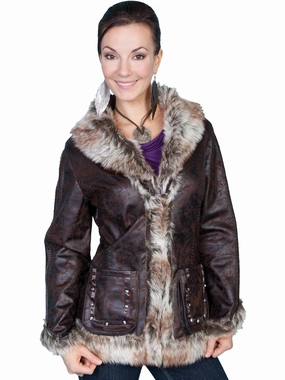 Ergonomic Shoulder Cut Scully Womens Dark Brown Faux Shearling Mottled Jacket