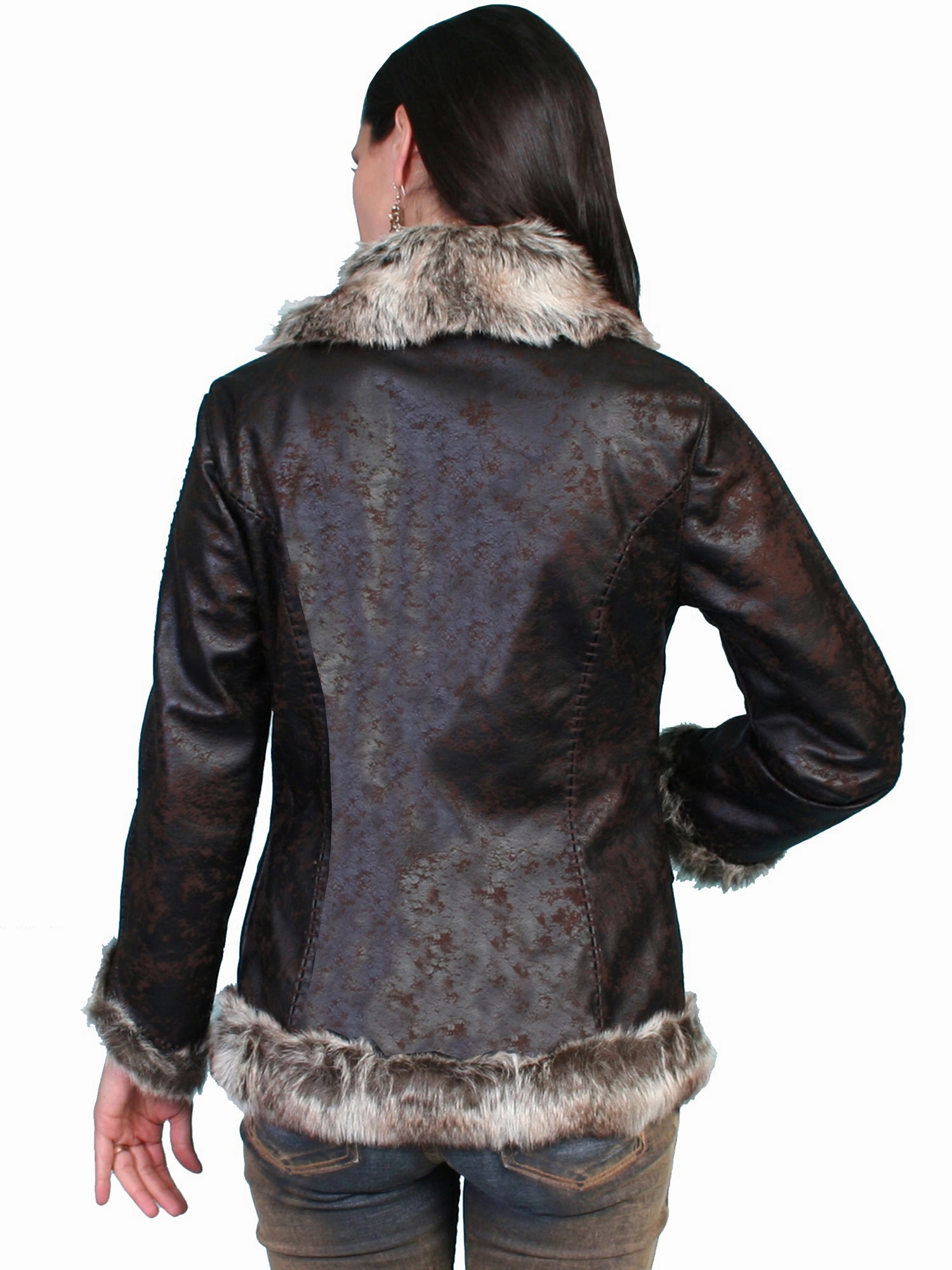 Scully Womens Dark Brown Faux Shearling Mottled Jacket Soft Interior Brushing