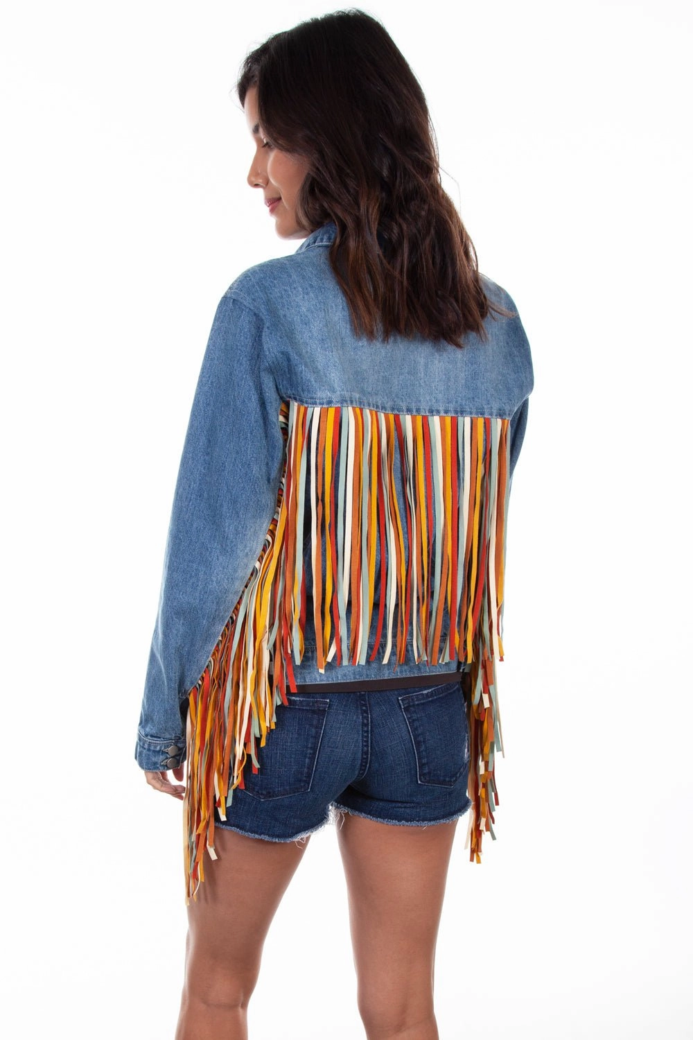 Elasticated Waistband Scully Womens Denim Cotton Blend Fringe Jean Jacket