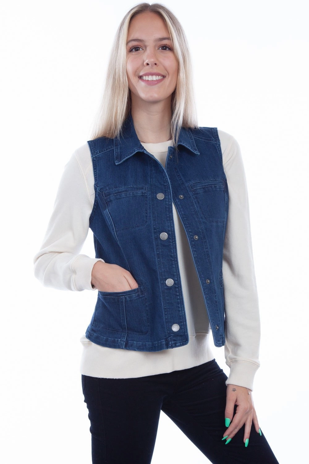 Scully Womens Denim Cotton Blend Princess Vest UV protection layer Non Restrictive Mobility