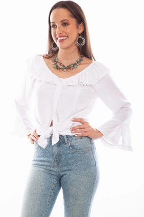 Long Sleeve Eco Friendly Coating Scully Womens Drapey Silhouette White 100% Rayon L/S Tunic