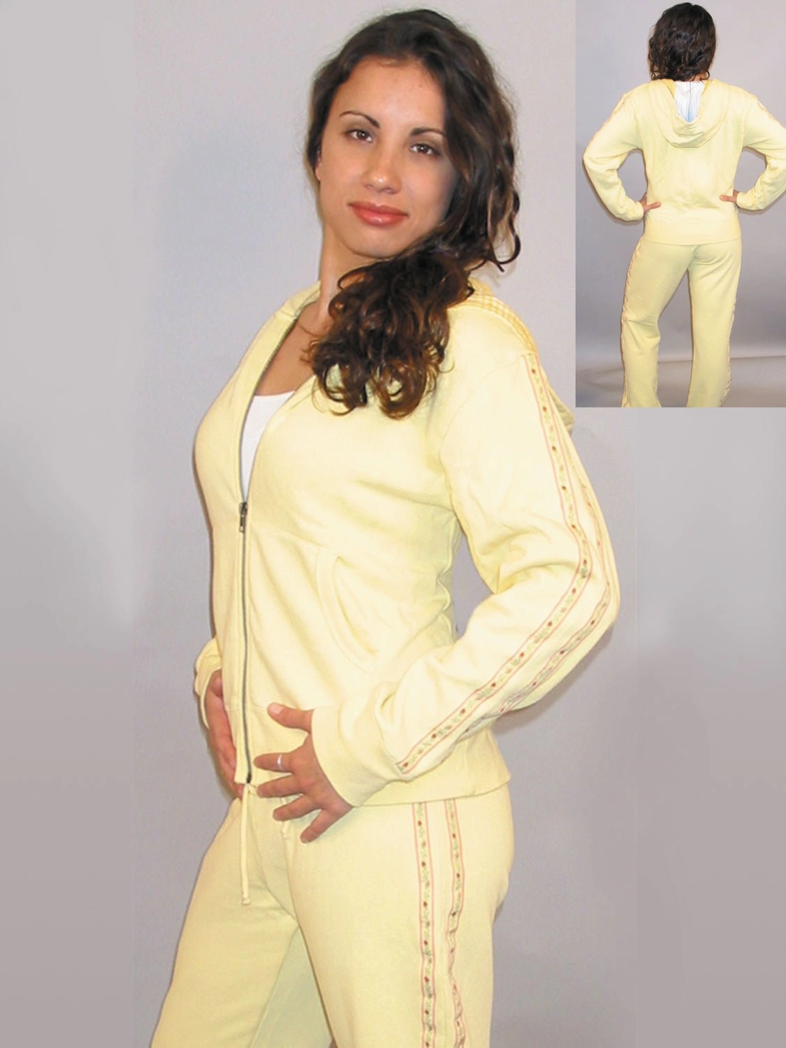 Scully Womens Floral Ribbon Yellow 100% Cotton Hoodie Abrasion Resistant Edges