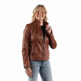 Scully Womens Lightweight Zip Vintage Brown Leather Leather Jacket XXL Weatherproof Zipper Tech