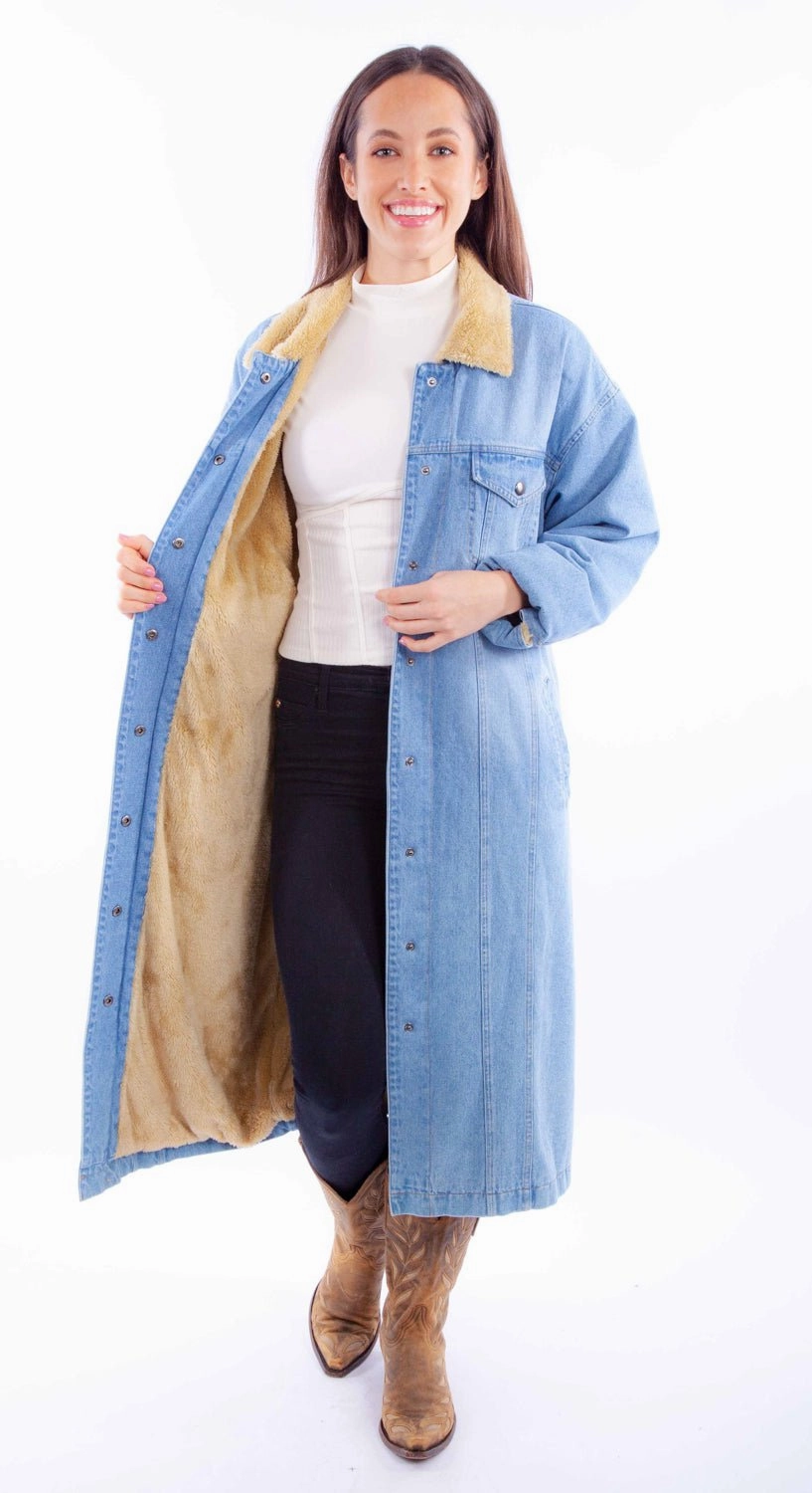 Knee Length Scully Womens Long Sherpa Lined Denim Cotton Blend Cotton Jacket