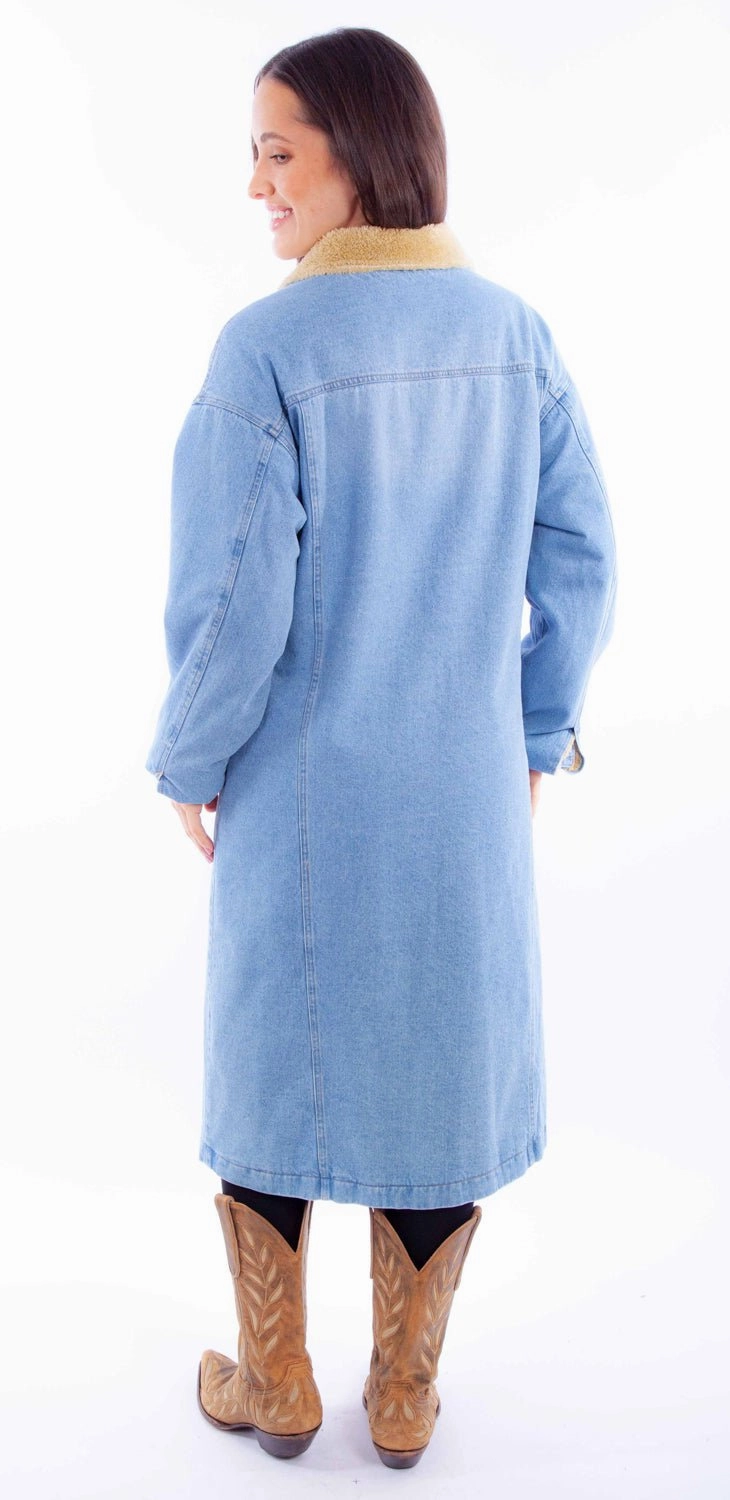 Layered Collar Scully Womens Long Sherpa Lined Denim Cotton Blend Cotton Jacket